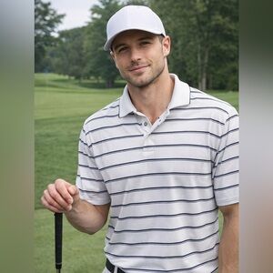 Grand Slam White Polo with Navy Stripes